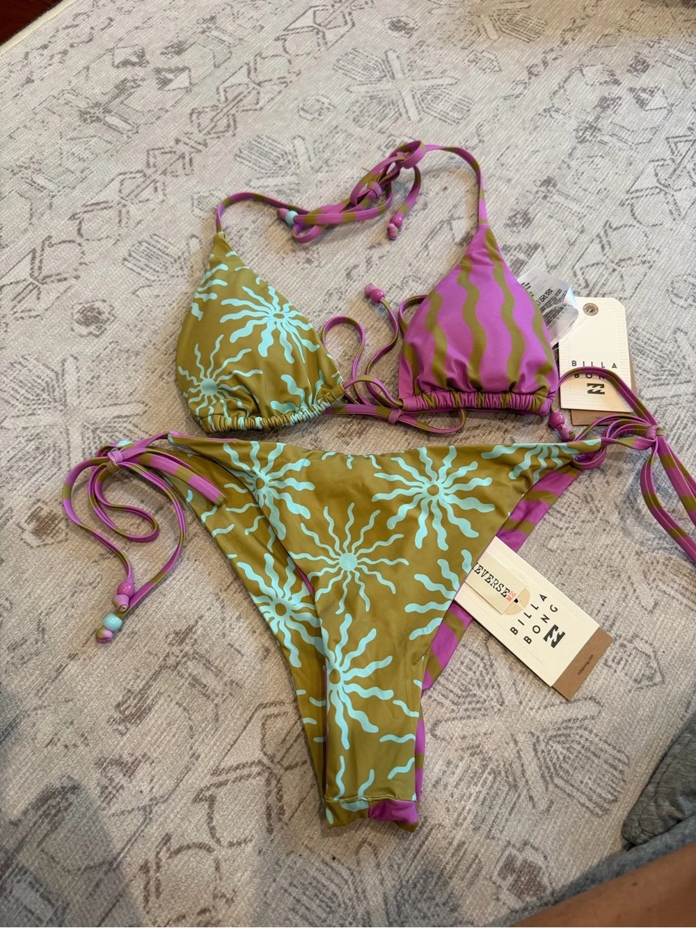 Billabong Olive, Aqua & Magenta Sunburst Triangle Bikini - Picture 2 of 5